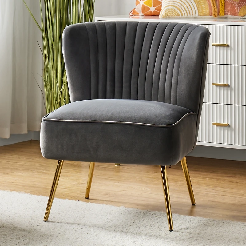 Hulala Home Velvet Accent Chair with Gold Metal Legs for Bedroom Guest Room Vanity