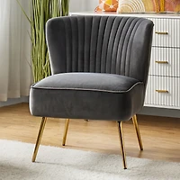 Hulala Home Velvet Accent Chair with Gold Metal Legs for Bedroom Guest Room Vanity