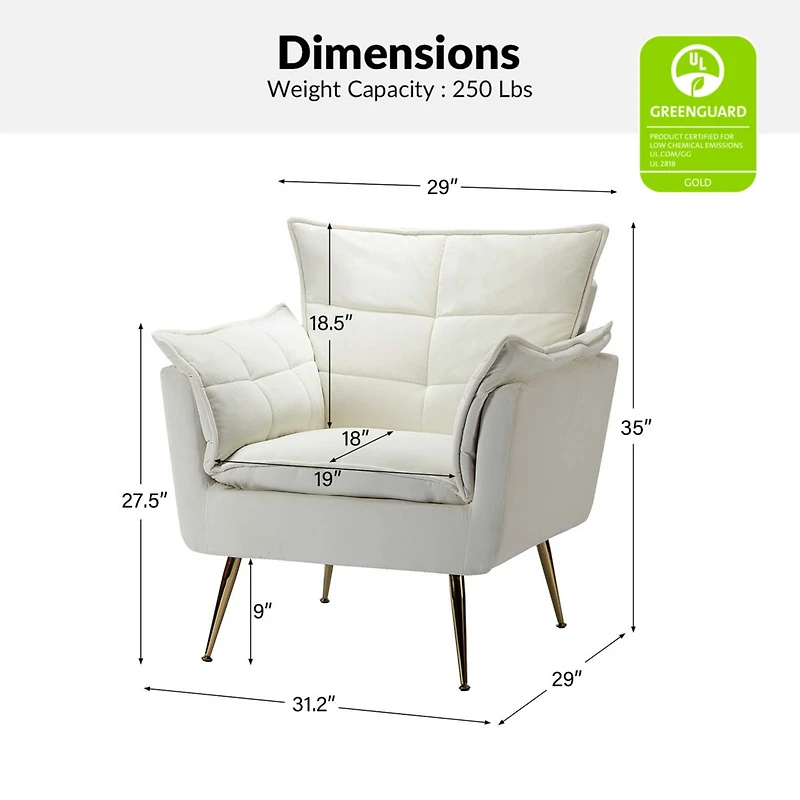 Velvet Accent Chair with Gold Legs for Living Room Bedroom