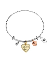 Unwritten Cubic Zirconia "Radiate Love" and Bezel, Rose Gold Heart Charm Bracelet