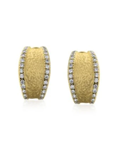 Bling Jewelry Fashion Matte Hammered Shrimp Half Hoop Earrings Cubic Zirconia Pave Edge Cz Accent Stabilizing Omega Clip