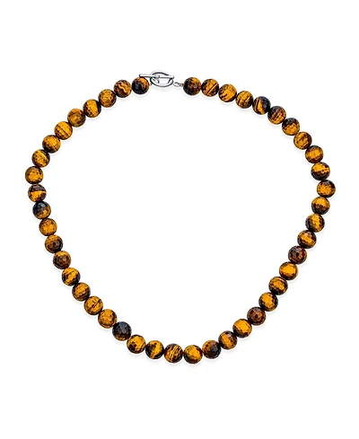 Bling Jewelry Faceted Brown Natural Tiger Eye Round 8MM Bead Strand Necklace Silver Plated Toggle Clasp