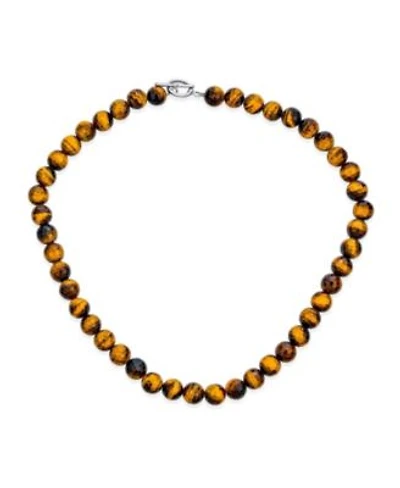 Bling Jewelry Faceted Brown Natural Tiger Eye Round 8mm Bead Strand Necklace For Women Silver Plated Toggle Clasp