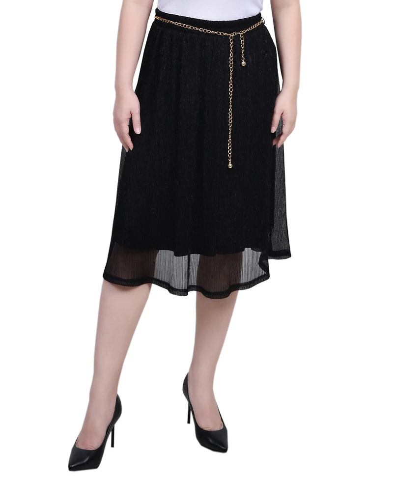Ny Collection Petite Plisse Metallic Belt Lurex Mesh Skirt
