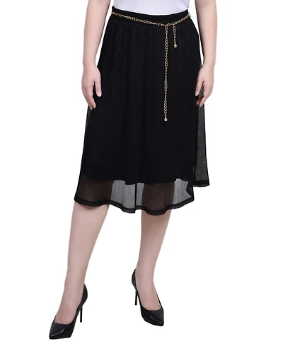 Ny Collection Petite Plisse Metallic Belt Lurex Mesh Skirt