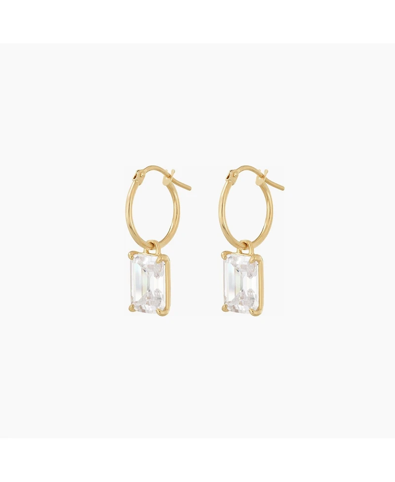 Bearfruit Jewelry Sterling Silver 18k Gold Plated Sparkle Dangling Pendant Hoop Earrings