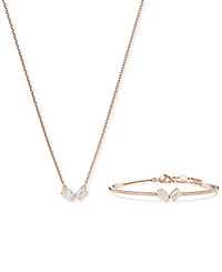Swarovski Rose Gold-Tone Mesmera Mixed Cuts Bangle Bracelet & Pendant Necklace Set, 15" + 2-3/4" extender
