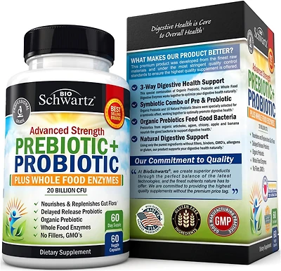 Prebiotics & Probiotics with Whole Food Enzymes - Digestive Health