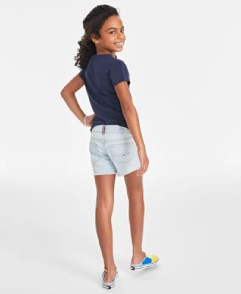 Tommy Hilfiger Big Girls Classic Embroidered T Shirt Stretch Frayed Hem Denim Shorts