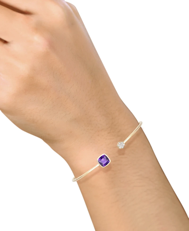 Amethyst (1-3/8 ct. t.w.) & Diamond (1/10 ct. t.w.) Wire Cuff Bangle Bracelet in 10k Gold (Also in Blue Topaz)