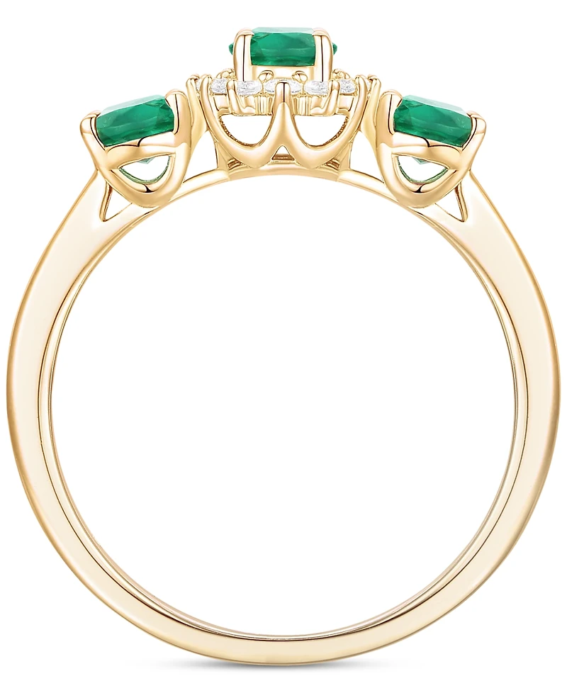Emerald (1-1/8 ct. t.w.) & Diamond (1/8 ct. t.w.) Triple Oval Halo Ring in 14k Gold (Also in Ruby & Sapphire)