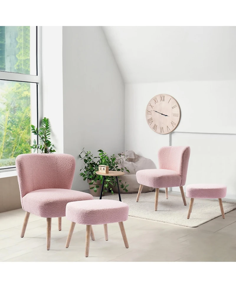 4 Piece Upholstered Boucle Accent Chair and Ottoman Sets