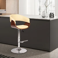 Paris Swivel Barstool In Cream Pu/ Walnut Veneer and Chrome Base