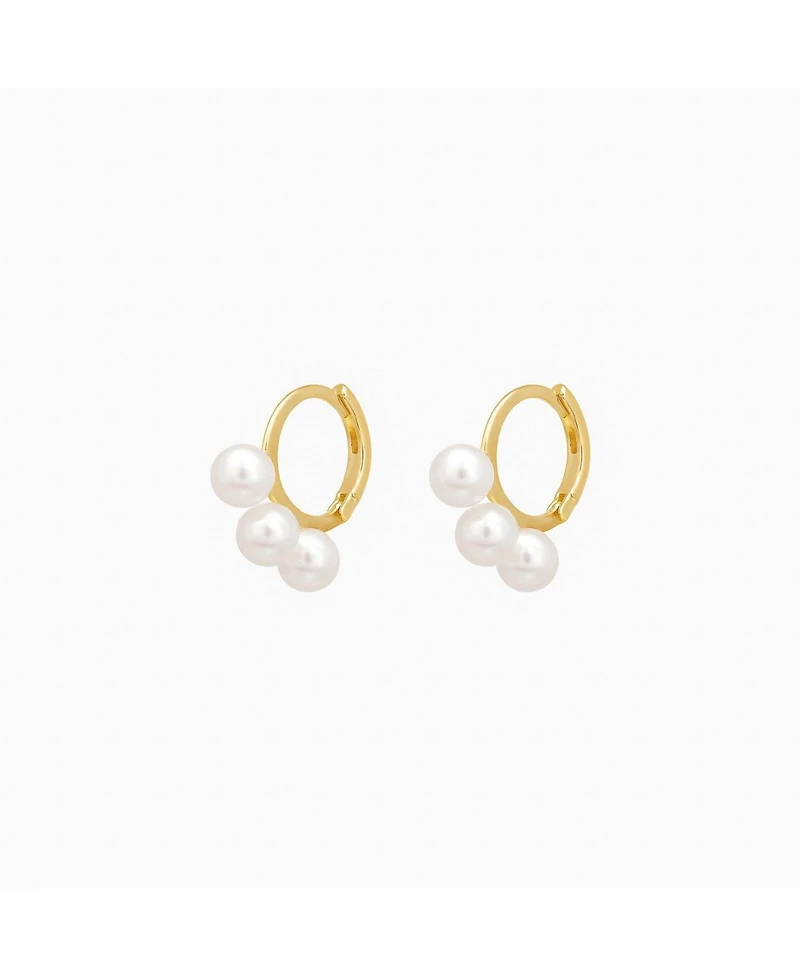 Bearfruit Jewelry Sterling Silver 18k Gold Plated Triple Cultured Pearl Huggies