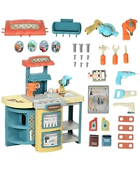 Qaba Kids Tool Set, 47 Pieces Pretend Play Kids Workbench, Toddler Tool Bench & Trolley for Children, Gift for Boys and Girls Aged 3-6 Years Old