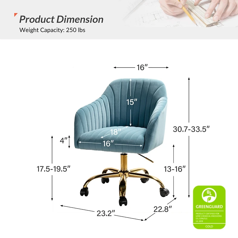 Velvet Home Office Desk Chair Height Adjustable