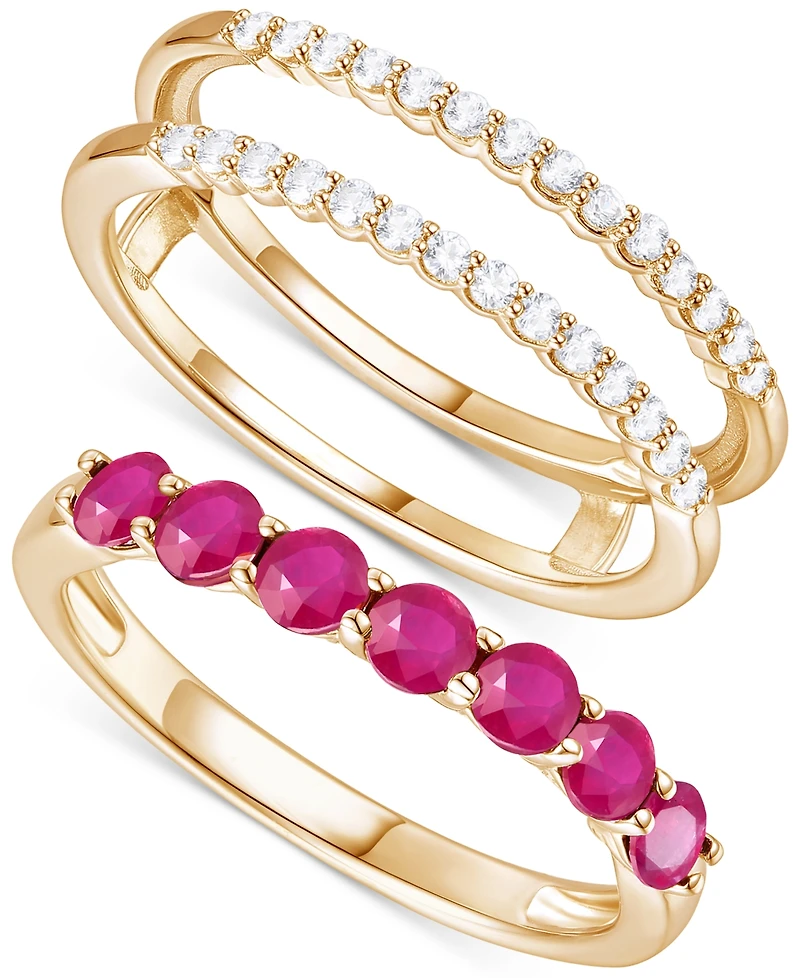 2-Pc. Set Emerald (7/8 ct. t.w.) Ring & Diamond Enhancer (1/4 14k Gold (Also Ruby and Sapphire)