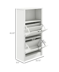 Homcom Shoe Storage Cabinet with Open Compartment and 2 Flip Drawers