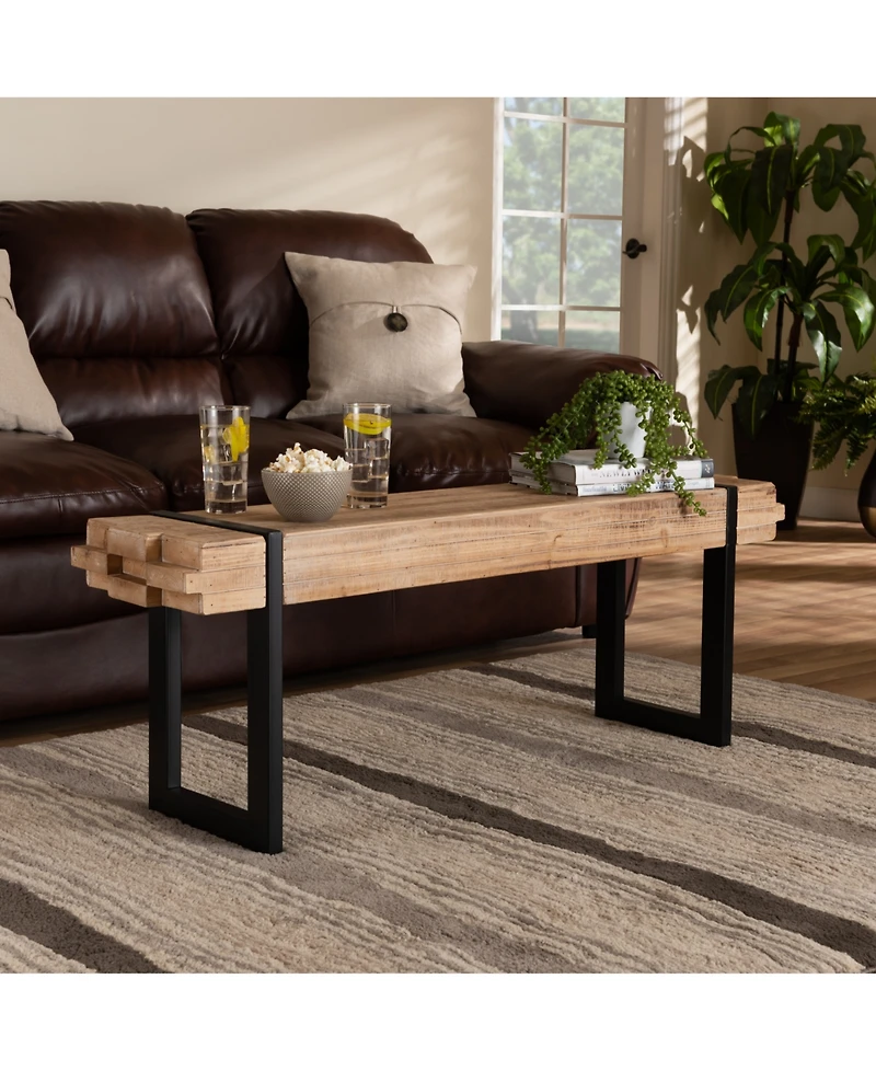 Baxton Studio Henson Rustic and Industrial 47.2" Natural Finished Wood and Finished Metal Bench