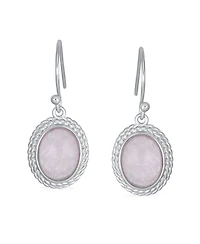 Bling Jewelry Western Style Natural Pink Quartz Milgrain Cable Edge Oval Drop Earrings Sterling Silver Wire Fish Hook