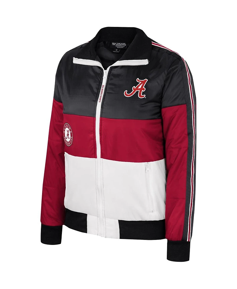 Women's The Wild Collective Crimson Alabama Tide Color-Block Puffer Full-Zip Jacket