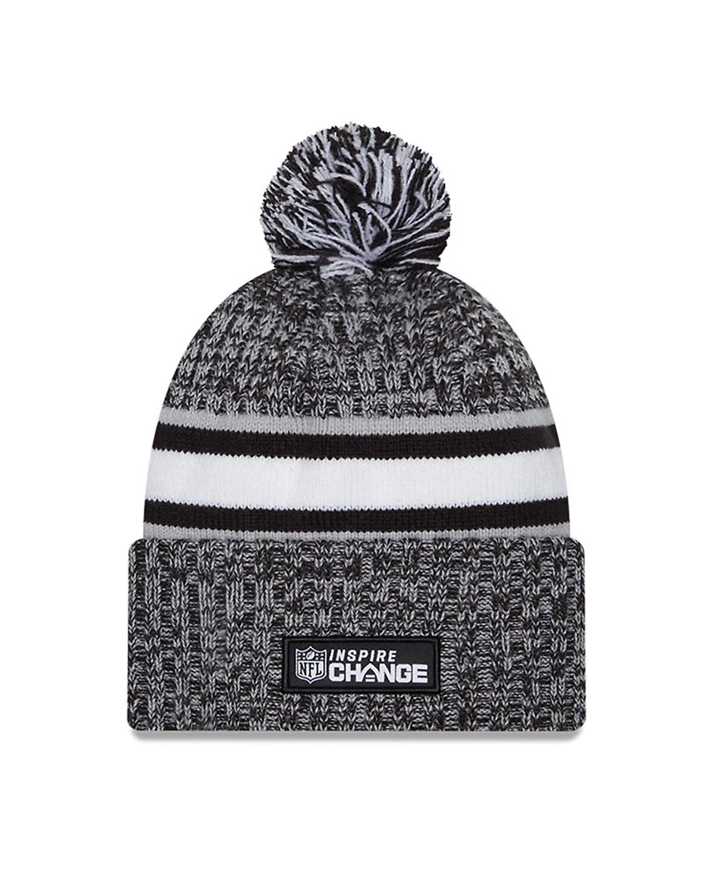 Men's New Era Heather Black Los Angeles Rams 2023 Inspire Change Cuffed Knit Hat with Pom