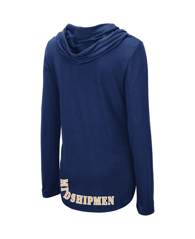 Women's Colosseum Navy Navy Midshipmen My Lover Lightweight Hooded Long Sleeve T-shirt