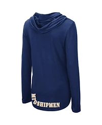 Women's Colosseum Navy Navy Midshipmen My Lover Lightweight Hooded Long Sleeve T-shirt