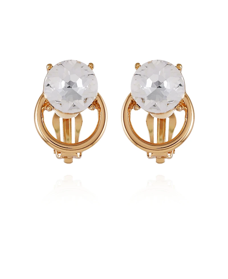 T Tahari Gold-Tone Clear Glass Stone Clip On Stud Earrings