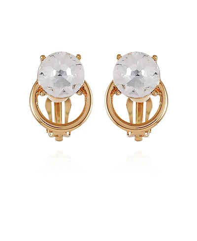 T Tahari Gold-Tone Clear Glass Stone Clip On Stud Earrings