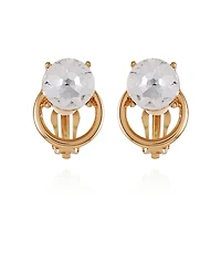 T Tahari Gold-Tone Clear Glass Stone Clip On Stud Earrings