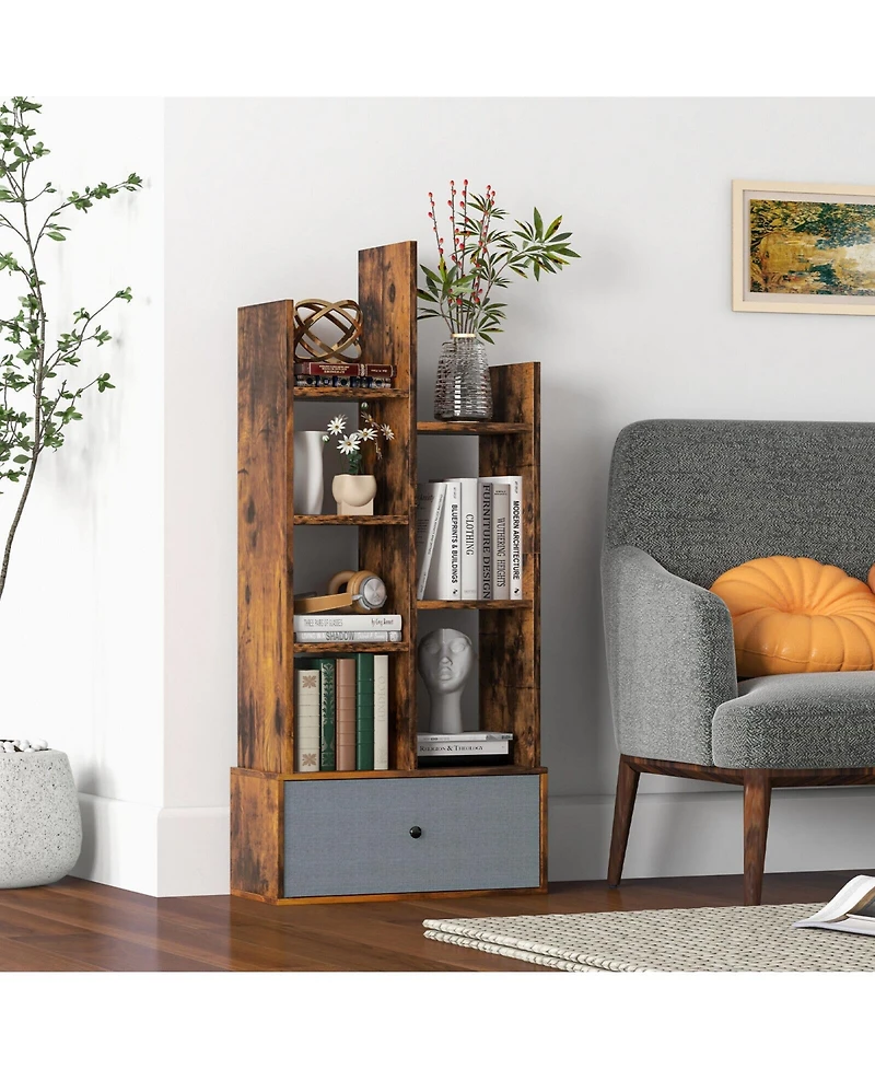 7-Tier Open-Back Bookshelf with Drawer