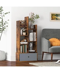7-Tier Open-Back Bookshelf with Drawer