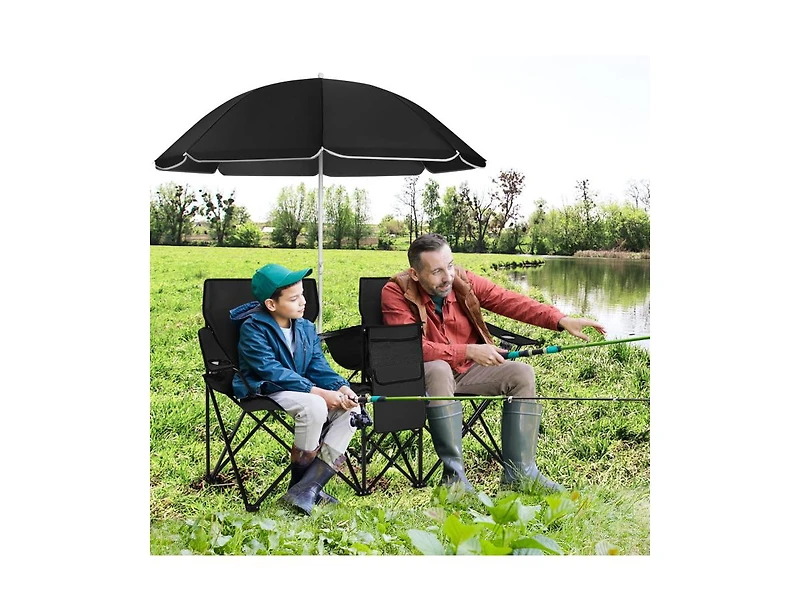 Portable Folding Picnic Double Chair with Umbrella