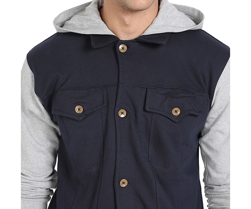 Campus Sutra Men's Grey & Navy Blue Button-Front Jacket With Contrast Detail