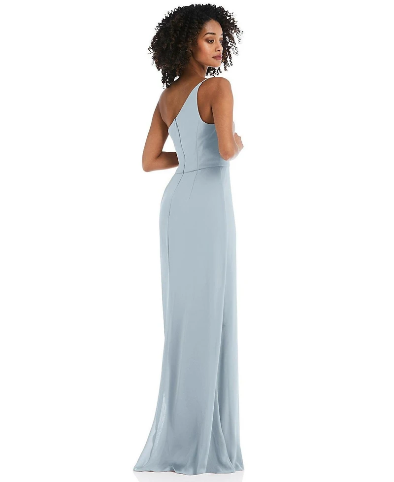 Women's Skinny One-Shoulder Trumpet Gown with Front Slit