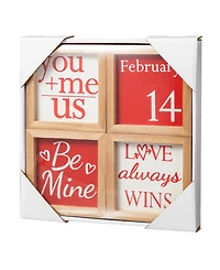 Glitzhome 4" H Valentine's Wooden Block Table Decor, Set of 4