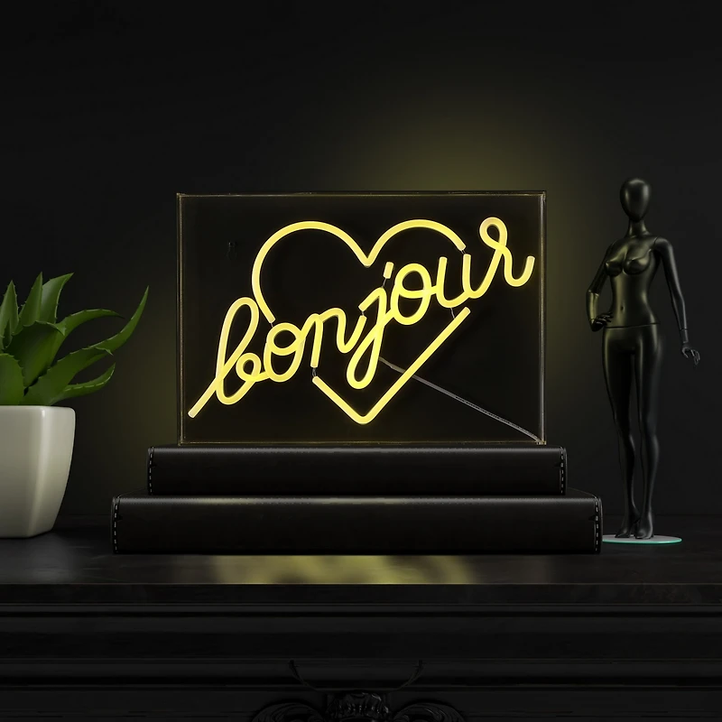 Jonathan Y Bonjour Heart Contemporary Glam Acrylic Box Usb Operated Led Neon Light