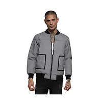 Campus Sutra Men's Light Grey Zip-Front Puffer Jacket With Contrast Detail