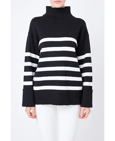 Women's Turtle Neck Stripe Sweater