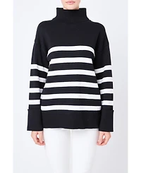 Women's Turtle Neck Stripe Sweater