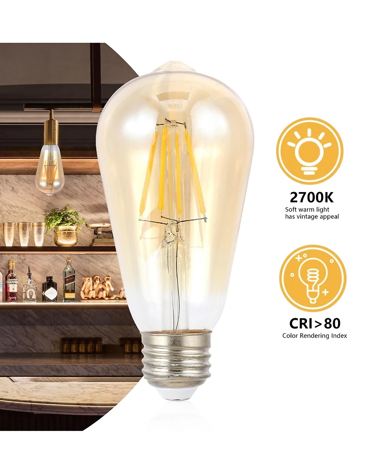 Vintage Like Non-Dimmable ST58 4-Watt Led Edison Glass Bulbs with E26 Base (Pack of 4)