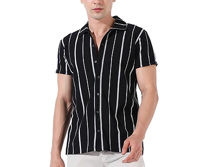 Campus Sutra Men's Black & White Pencil Striped Shirt