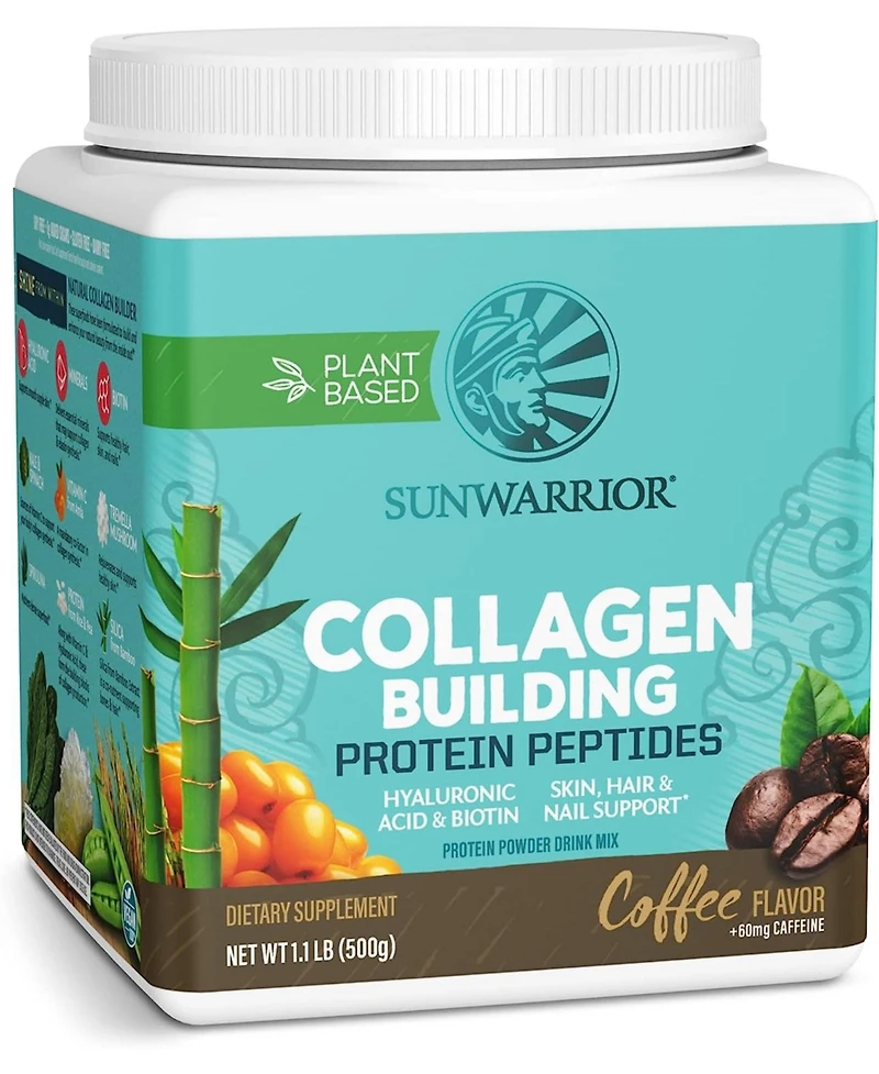 Collagen Building Protein Peptides, Plant-Based Protein, Coffee + Caffeine, Sunwarrior, 500gm (20 Servings)
