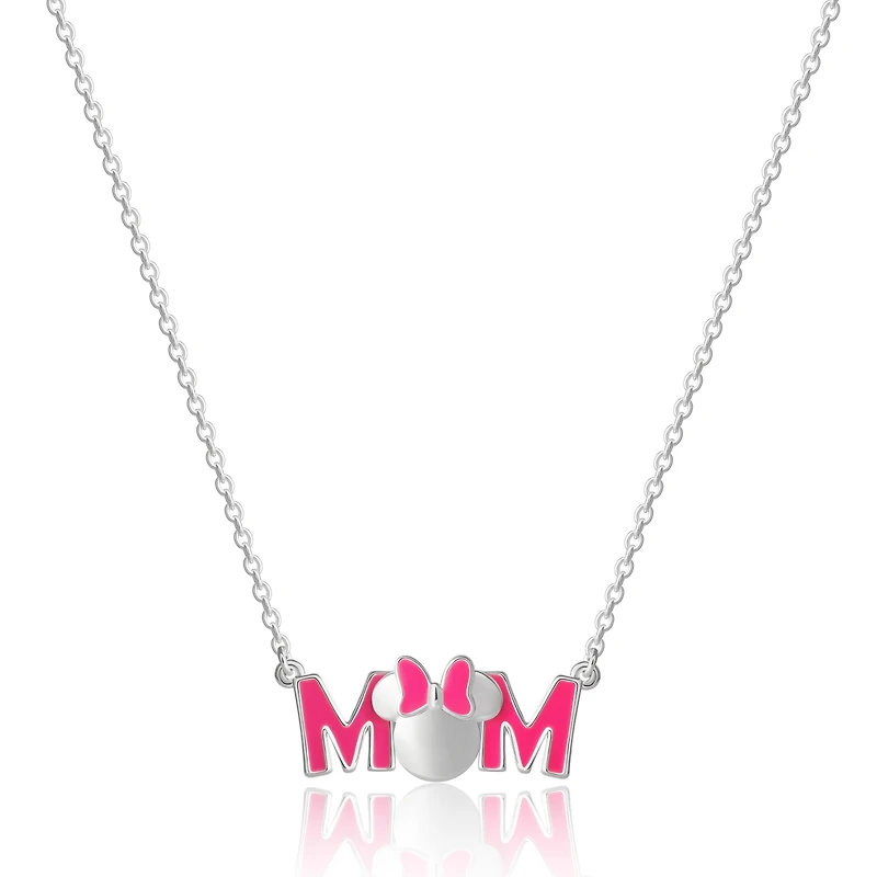 Disney Minnie Mouse Pink Enamel Bow Mom Pendant Necklace - 18'' Chain