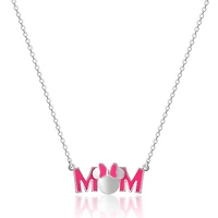 Disney Minnie Mouse Pink Enamel Bow Mom Pendant Necklace - 18'' Chain