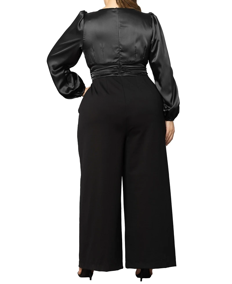 Kiyonna Plus Refined Satin Wide Leg Jumpsuit