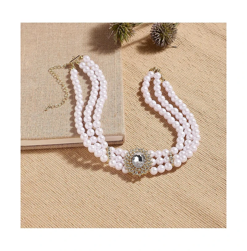 Sohi Women's White Pearl Cluster Necklace