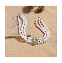 Sohi Women's White Pearl Cluster Necklace
