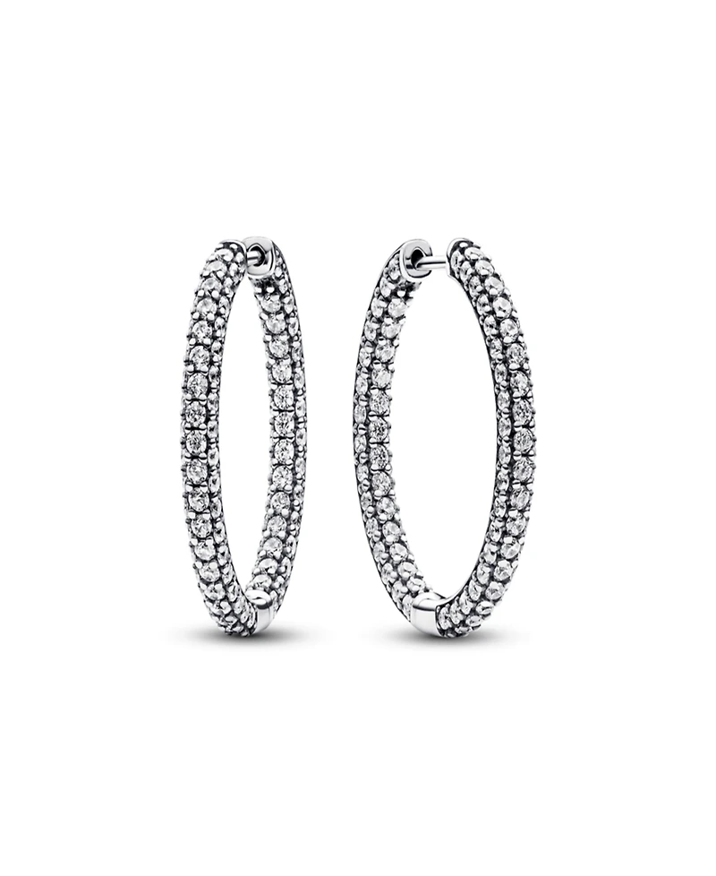 Pandora Timeless Sterling Silver Pave Single-Row Hoop Earrings